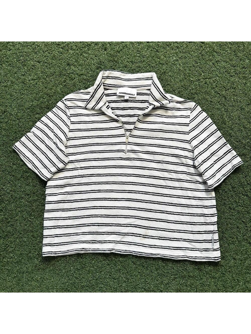 Armedangels Striped Terry Zip Polo Shirt Size XS Minimal Organic Relaxe Preppy